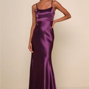 Lulu's Deep Purple Satin Maxi Dress